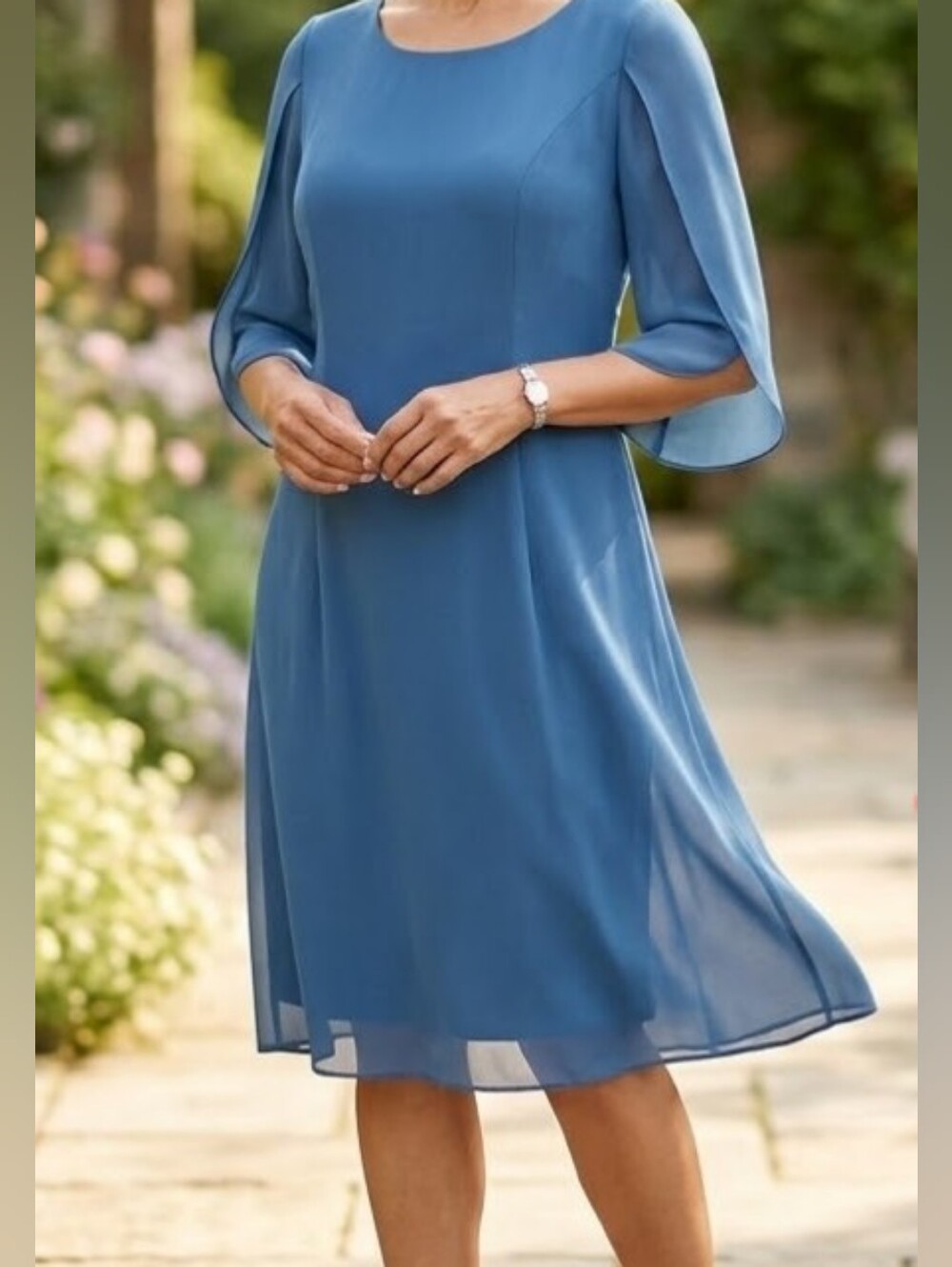 Grace Karin... Elegant Blue Chiffon Midi Dress